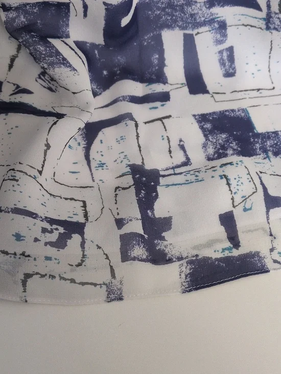 Etcetera White and Navy Printed Round Neck Sleeveless Silk Blouse - Picture 6 of 7